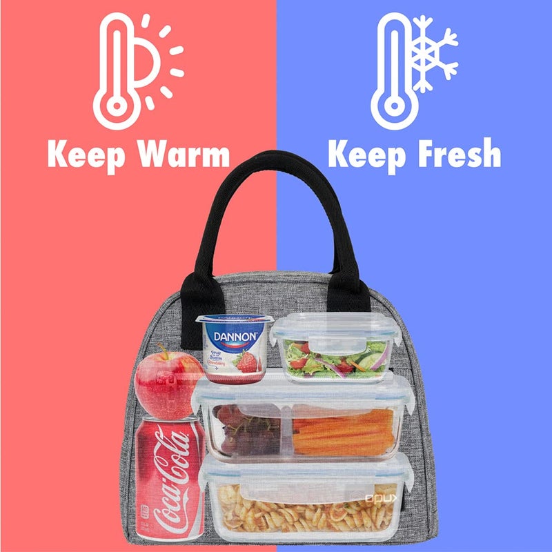 opux Premium Lunch Box for Women, Insulated Lunch Bag Tote Girls Kids Teen Adult, Cute Soft Cooler Container Work School, Reusable Thermal Food Meal Prep Organizer Pail Travel Beach, Heather Gray - Image 2